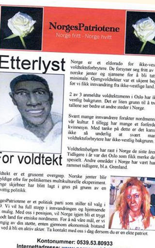 STERKE VIRKEMIDLER: NorgesPatriotene har flere ganger skapt sterke reaksjoner med sine l�peseddelkampanjer, som denne, der de hevder at �Norge er et eldorado for ikke-vestlige voldtektsforbrytere�. Faksimile: NORGESPATRIOTENE