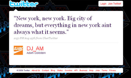SISTE TWEET: Her er Adam Goldsteins siste tweet, der han sier at alt i New York er ikke alltid slik det virker.