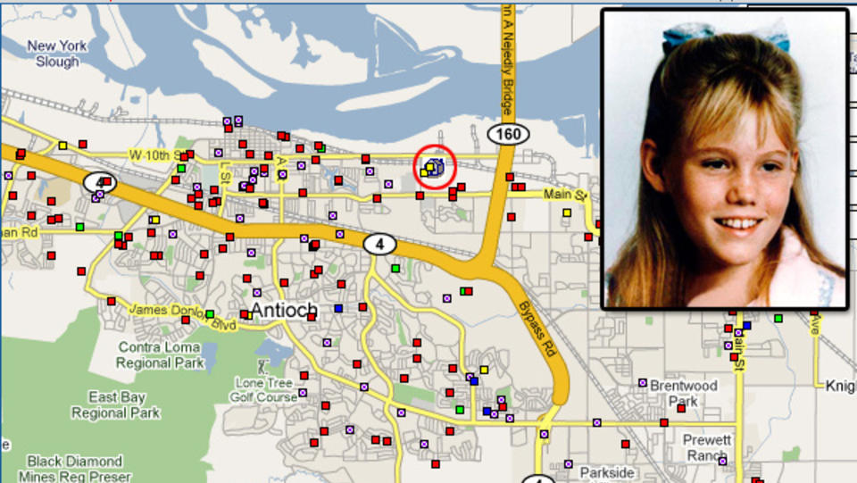 H�Y TETTHET MED SEXFORBRYTERE: Huset med r�d ring rundt er adressen der Jaycee Dugard ble holdt i 18 �r av Phillip Garrido. FOTO: Family Watchdog/Google Maps