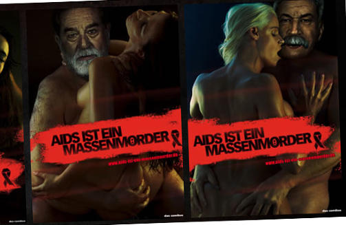 I GODT SELSKAP: I tillegg til Hitler brukes �Saddam Hussein� og  �Josef Stalin� i reklamene. Faksimile: aiem.de.