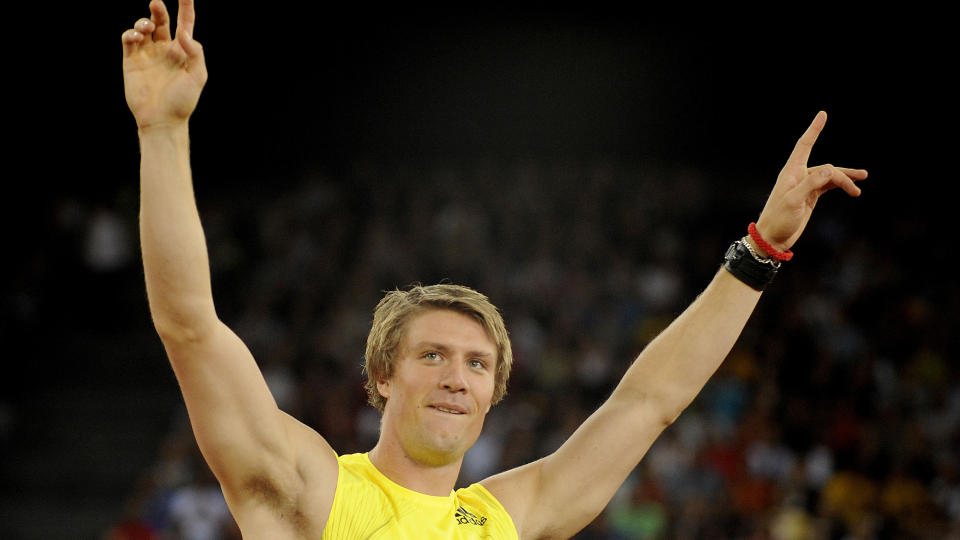 VANT: Andreas Thorkildsen noterte seg for et lengstekast p� 87,75, og vant foran Tero Pitam�ki i Hellas. Foto: Scanpix.