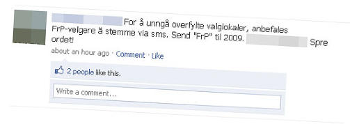 - STEM VIA SMS: Oppfordringa p� Facebook. - Alvorlig, sier Frp. Faksimile: Facebook.com