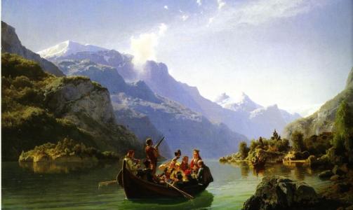 ARRANGERT EKTESKAP: Ekteskap basert p� kj�rlighet har v�rt helt uvanlig og sett negativt p� fram til v�re dager. Ekteskapet var et forretningsforetak som skulle sikre slektens gang. Brudeferden i Hardanger ble malt av 1848 av malerne Adolph Tidemand og Hans Gude. Foto: WIKIMEDIA