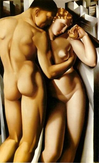 ADAM OG EVA: De to ble forent med en gang Eva ble skapt, det trengtes ikke noe bryllupsarrangement. Dette maleriet av de store religionenes mest kjente par er laget av Tamara de Lempicka. Foto: CREATIVE COMMONS/emilyd10_v2