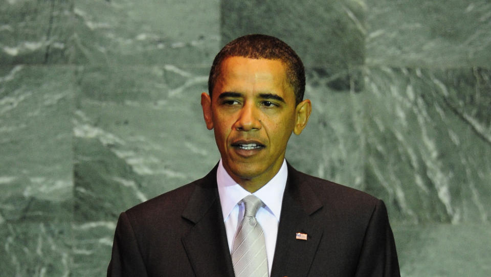 US President Barack Obama addresses the Summit on Climate Change at the United Nations in New York on September 22, 2009. AFP PHOTO/Emmanuel Dunand