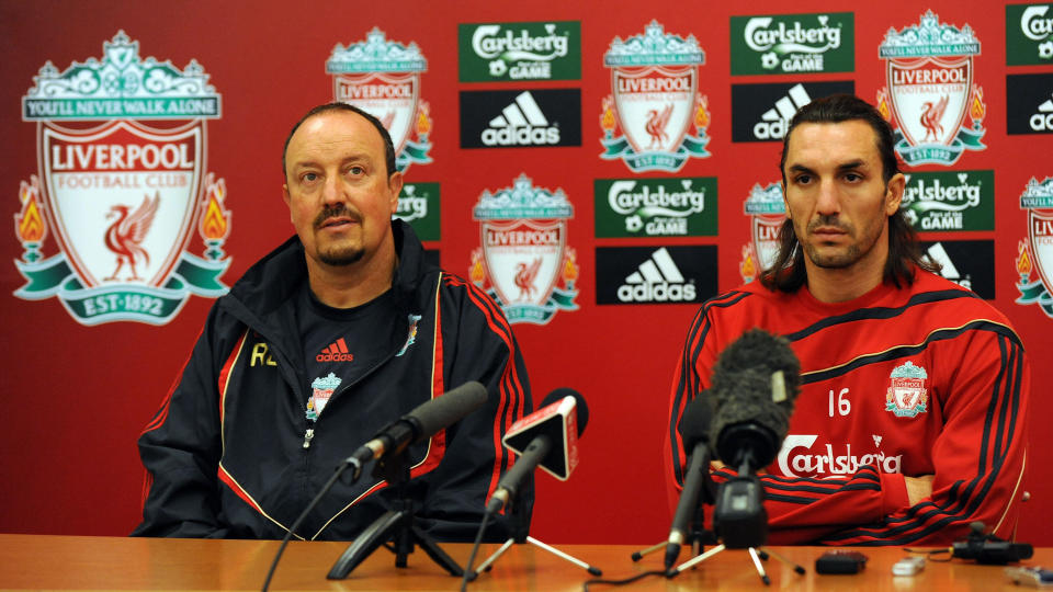 KJ�PTE BILLIG: Rafael Benitez trengte en stopper i sommer og kj�pte Sotirios Kyrgiakos for bare 20 millioner kroner fra Hellas. Foto: AFP/PAUL ELLIS