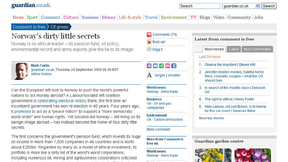 Skjermdump: Guardian.co.uk
