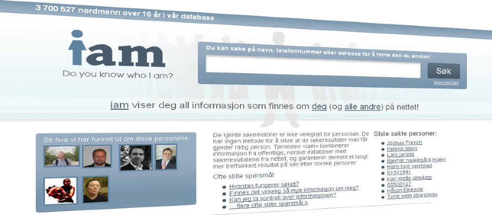OMSTRIDT: Datatilsynet vil ha svar p� en rekke sp�rsm�l fra de ansvarlige bak persons�ketjenesten iam.no. Foto: FAKSIMILE