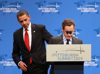 REAGERTE: Barack Obama og Nicolas Sarkozy kritiserte Iran fra talerstolen under G20-toppm�tet i Pittsburgh. Foto: EPA/IAN LANGSDON/Scanpix