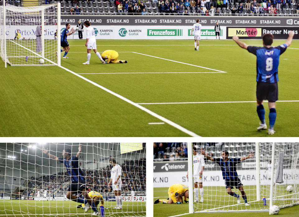 GAVEPAKKE: Stab�ks Daniel Nannskog kunne knapt tro at han hadde satt inn 3-1 bak Godset-keeper Lars Ivar Moldskred.Foto: Kyrre Lien / SCANPIX