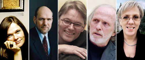 HENGES UT I ISRAELSK MEDIA: Fra venstre: Seniorforsker Cecilie Hellestveit, Norsk senter for menneskerettigheter, Professor Stephen Walt, Harvard University, Direkt�r Nils Butensch�n, Norsk senter for menneskerettigheter, Professor Moshe Zuckermann, Tel Aviv University, Professor Hilde Henriksen Waage, Universitetet i Oslo og Professor Ilan Papp�, University of Exeter (ikke p� bildet).