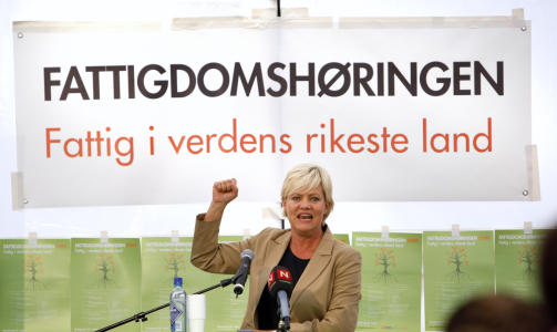 SKUFFER: SV-leder Kristin Halvorsen f�r hard kritikk av velferdsalliansen for manglende tiltak i den nye regjeringsplattformen. Foto: Erlend Aas / SCANPIX .