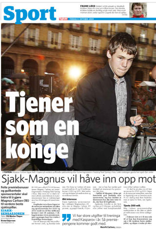 GULLKANTET TALENT: Magnus Carlsen kan tjene opptil 20 millioner bare de neste to årene. Faksimile: Dagbladet GULLKANTET TALENT: Magnus Carlsen kan tjene opptil 20 millioner bare de neste to årene. Faksimile: Dagbladet