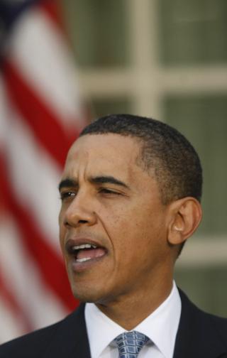 ETT SKRITT N�RMERE: President Barack Obama talte til pressen etter avstemmingen. Foto: AP Photo/Gerald Herbert/Scanpix