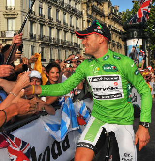 GR�NNE THOR: Thor Hushovd har vunnet den gr�nne poengtr�ya to ganger i Tour de France, seinest i sommer. Foto: AFP