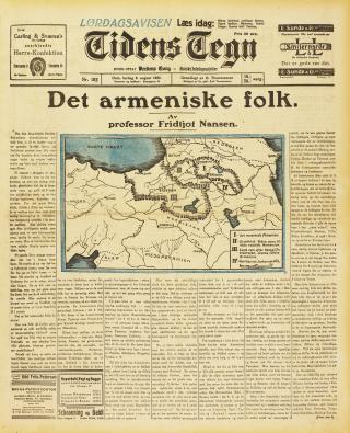 SKREV OM FOLKEMORDET: Fridtjof Nansens artikkel i Tidens Tegn i 1925. Foto: HL-senteret