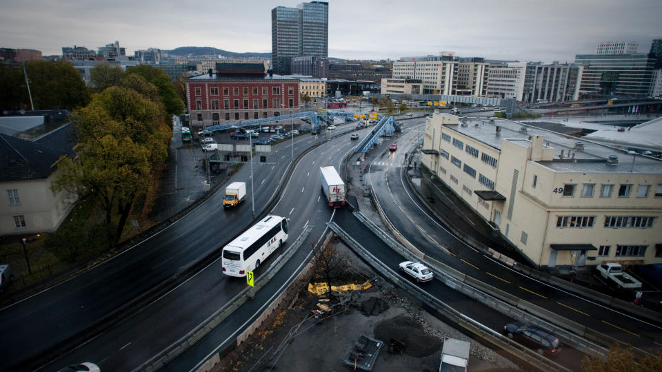 IKKE KAOS: Slik s� trafikkbildet ut ved nordg�ende utl�p i Festningtunnelen ved 7.30-tiden i morges. Foto: �istein Norum Monsen