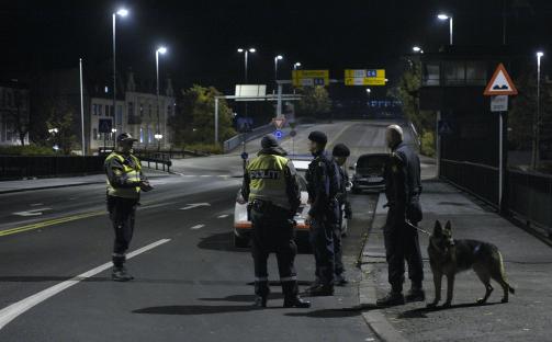 SJEKKET ALLE BILER: Politiaksjon mellom Moss og Jel�ya i natt.
Foto: John T. Pedersen/Dagbladet