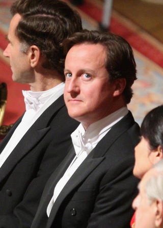 F�R PEPPER: De britiske konservatives leder  David Cameron, her under en bankett. Foto: Chris Jackson/AFP