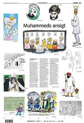 BLE PUBLISERT I SEPTEMBER 2005: Jyllandspostens Mohammed-karikaturer. Her er kronologien i saken de f�rste 150 dagene.  Vest-Agder Sosialistisk Ungdom klaget inn Magazinets publisering til PFU, men fikk ikke medholdt. Faksimile: Jyllandsposten