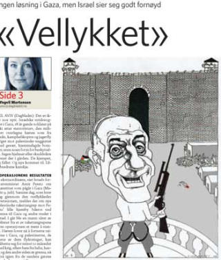 DAGBLADET-KARIKATUR INNKLAGET TIL PFU: Finn Graffs karikatur av Israels statsminister Ehud Olmert ble trykket i 2006 i forbindelse med en kommentar om sivile ofre for Israels krigf�ring i Gaza. Israels ambassad�r klaget inn karikaturen, men fikk ikke medhold. Faksimile: Dagbladet