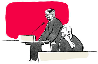 UNNSKYLDER SEG: Erik Andersen fortalte sin livshistorie i g�r. I l�pet av sin forklaring unnskyldte han seg oerfor ofrene flere ganger. Tegning: �rjan Jensen