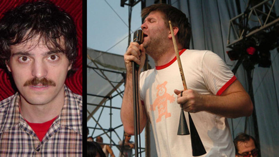 - GOD TIL ALT:  James Murphy fra LCD Soundsystem (t.h.) skryter av den av�de trommisen Jerry Fuchs (innfelt). Foto: SCANPIX/ MYSPACE