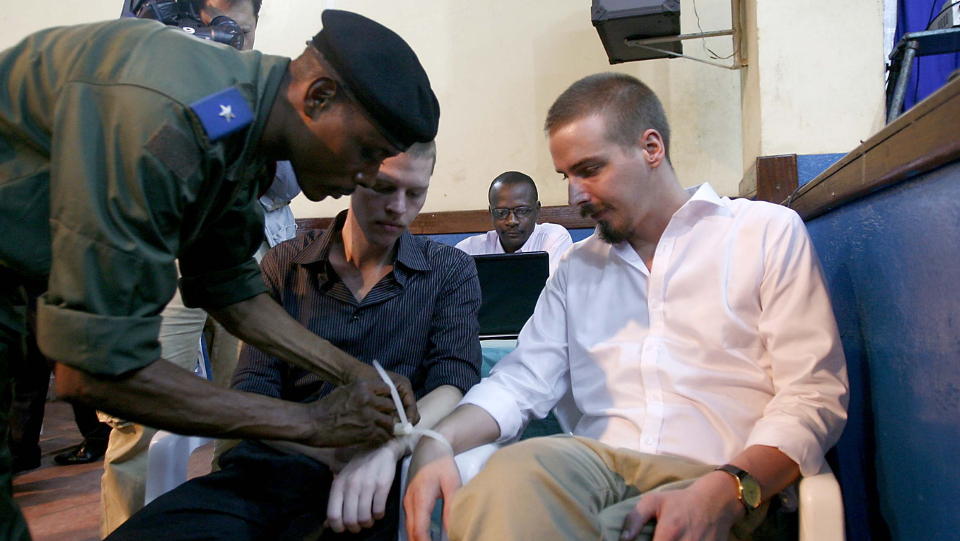 Torturert: Tjostolv Moland er tilbake i retten sammen med Joshua French. Dette bildet er tatt da ankesaken startet i oktober.   Foto: Tore Bergsaker