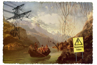 IKKE LIKE ROMANTISK: Brudeferden i Hardanger under kjempekraftlinje. Fotomontasje: Bevar Hardanger.