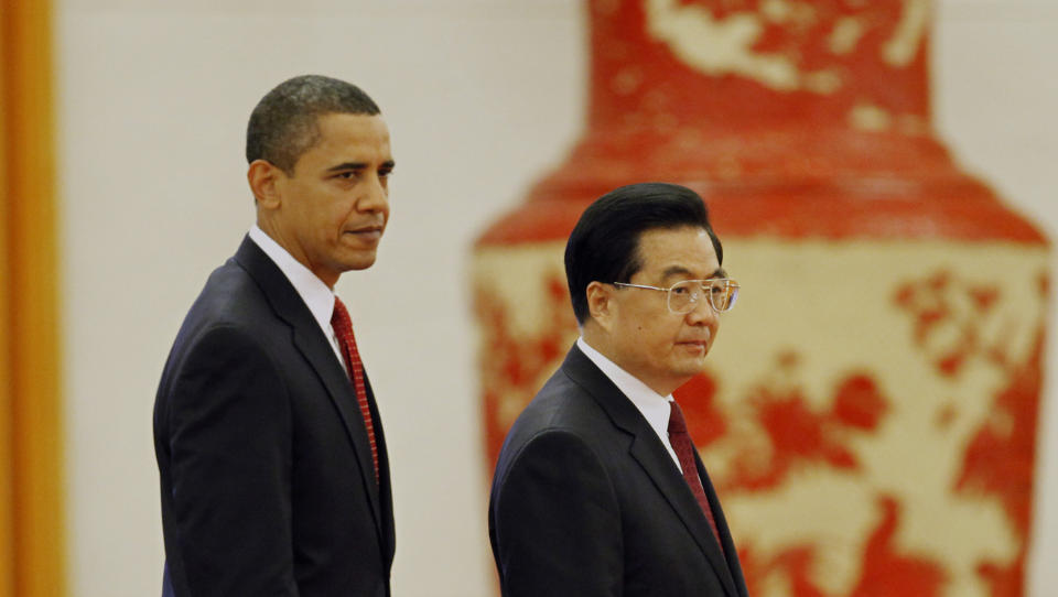 ENIGE OM M�LET: USAs president Barack Obama og Kinas president Hu Jintao er enige om hva de vil ha ut av K�benhavn-toppm�tet om klima. Foto: AP7 SCANPIX.