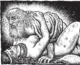 INCEST 2: Den f�rste datteren lurer faren til � ligge med henne. Tegning: R. Crumb/Verdens skabelse/Carlsen