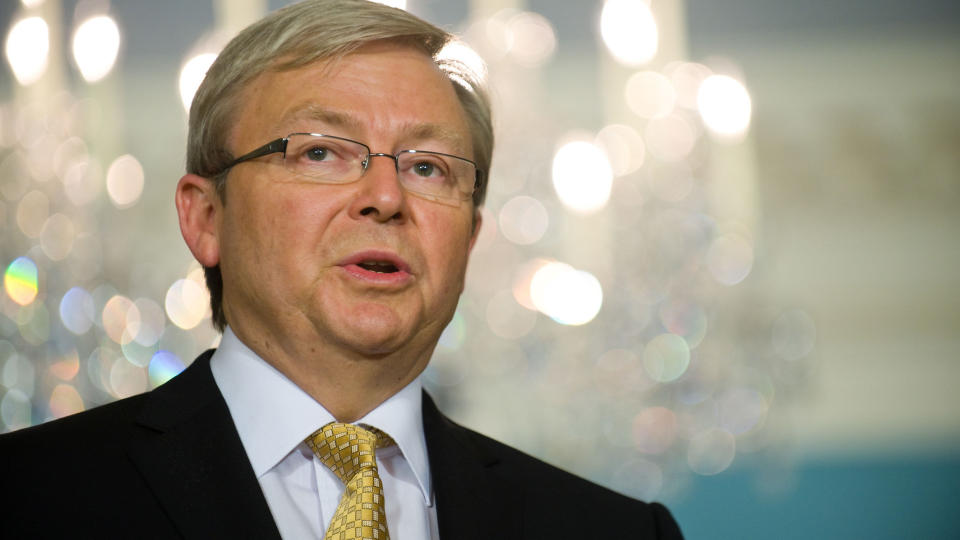  INGEN JULEGAVER:   Autsralias statsminister Kevin Rudd kommer til klimatoppm�tet i K�benhavn uten noe � love bort. Nasjonalforsamlingen har satt foten ned for kvotehandel.  Foto:AFP/SCANPIX.