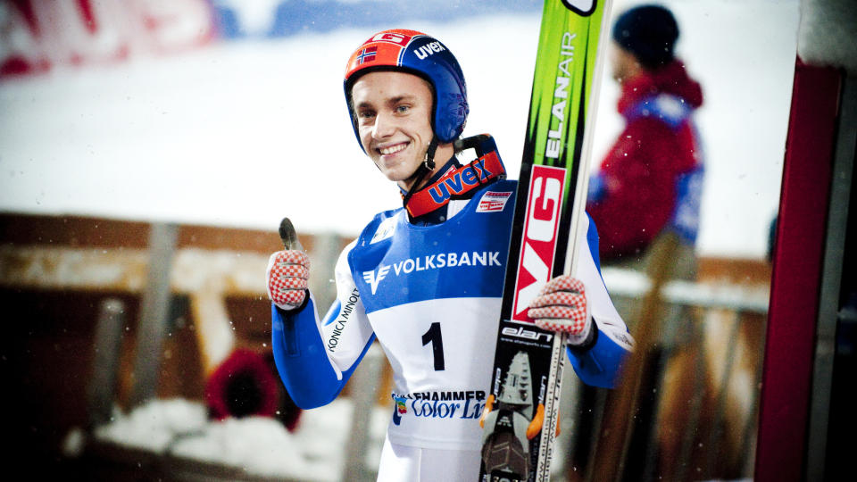  HOPPSJOKK : Ukjente Anders Fannemel hoppet nest best av alle i andre omgang med et hopp p� 135,5 meter p� Lillehammer- og endte til slutt p� en 10 plass. Foto: Thomas Rasmus Skaug