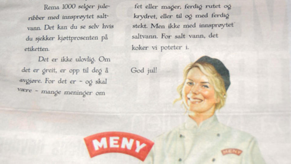 FLESKER TIL: Meny kritiserer juleribba til konkurrent i fersk reklamekampanje. Foto: Mia Holte