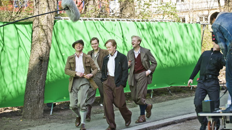 KAN F� GOLDEN GLOBE: Max Manus filminnspilling. Aksel Hennie (t.h) spiller Max Manus. Nicolay Cleve Broch (t.v) og Christian Rubeck, Mats Eld�en. Foto: H�kon Eikesdal