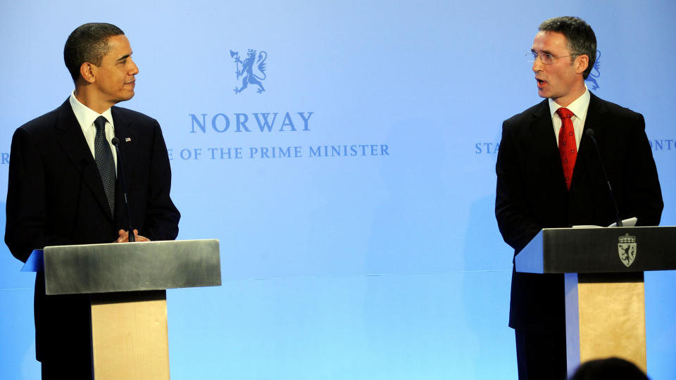 LEDIG TONE: I dag m�ttes Barack Obama og Jens Stoltenberg p� hans kontor. Norges milj�- og utviklingsminister, Erik Solheim, karakteriserer m�tet som sv�rt positivt. Obama skal ha sp�kt om b�de USA og Norge.