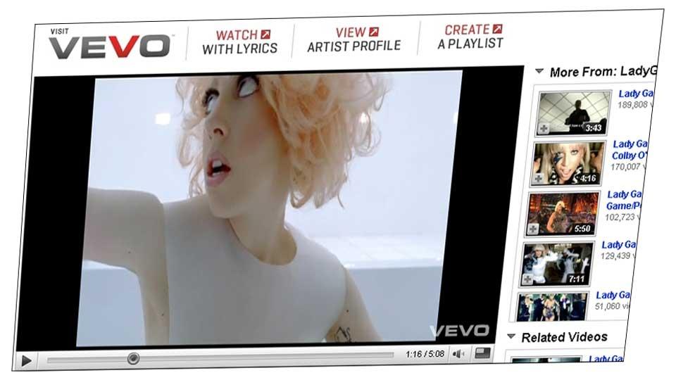 INTEGRERT I YOUTUBE: Musikkvideoer fra Vevo - her Lady Gagas �Bad romance� - vises n� i Youtube. Men om nyvinningen blir en suksess eller ikke, er fremdeles et �pent sp�rsm�l.