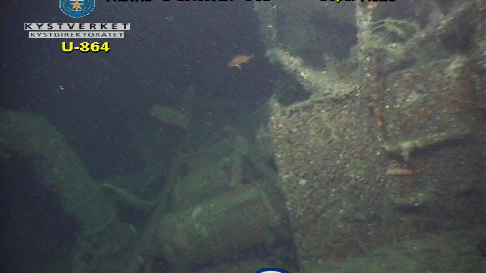SKAL HEVES: Den tyske ub�ten U864 ble torpedert utenfor Fedje i 1945.  Ub�ten hadde 65 tonn kvikks�lv ombord.  N� strides det om hva som skal skje med vraket.   Bildet kommer fra Kystverkets hjemmesider.