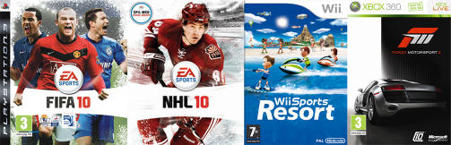 For den sportsinteresserte:�FIFA 10�For: PS3, Xbox 360, PC, PS2, Wii, DS, PSPFotballspillet som kom seirende ut av duellen med �Pro Evolution�-serien i �r. For f�rste gang kan du drible i alle retninger, noe som gir en overlegen ballkontroll. Kombinert med en fantastisk fysikk framst�r fotball her som den kampsporten den egentlig er. Her nytter det ikke � drible gjennom forsvarsrekka p� ren fart ...�NHL 10�For: Xbox 360, PS3Fjor�rets �NHL�-spill b�d p� den st�rste overhalingen spillserien har sett til n� &mdash; og �rets versjon bygger bare videre p� dette. B�de spill og gameplay flyter av g�rde p� et helt magisk vis, og stemningen som gj�r hockeykamper s� g�y i virkeligheten flyttes inn i stua di. Med mindre du har fjor�rets spill, er dette en sikker vinner.�Wii Sports Resort�For: WiiDen umiddelbare suksessen til �Wii Sports� kan ikke nektes for, og Nintendo har ikke tuklet mye med oppskriften i denne oppf�lgeren, som stort sett best�r av flere idrettsgrener. Blant favorittene finner du pil og bue-skyting og frisbeekasting, men ogs� de �klassiske� grenene som bowling og golf holder seg godt. Dette vil alle synes er moro.�Forza Motorsport 3�For: Xbox 360Dette er den beste bilsimulatoren du f�r kj�pt for penger akkurat n�. B�de de som er n�r overkvalifiserte til � kj�re bil i stua og de som er helt ferske p� banen vil takket v�re mange vanskelighetsgrader f� en utfordring som passer til deres niv� &mdash; og med de mange hundre bilene er det bare � begynne � samle. Her er det mye � ta av.Andre sikre kort: �Football Mangager 10�, �Need for Speed: SHIFT�, �Tiger Woods PGA Tour 10�, �Pro Evolution Soccer 10�, �Skate 2�, �Colin McRae Dirt 2�