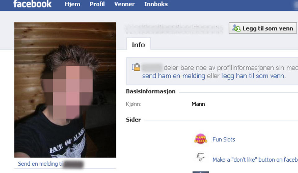 DRAPSSIKTET: Denne 22-�ringen vil bli siktet for overlagt drap p� Lars Erik Flem Andersen (18) fra Kongsvinger. Slik ser 22-�ringens profil ut p� nettstedet Facebook. FAKSIMILE: Facebook