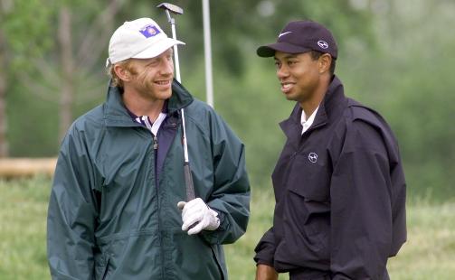 SYMPATISERER: Boris Becker (t.v.) og Tiger Woods (t.h.) har m�ttes flere ganger. Her er de p� golfbaneni Alveslohe i 2000. Foto: SCANPIX