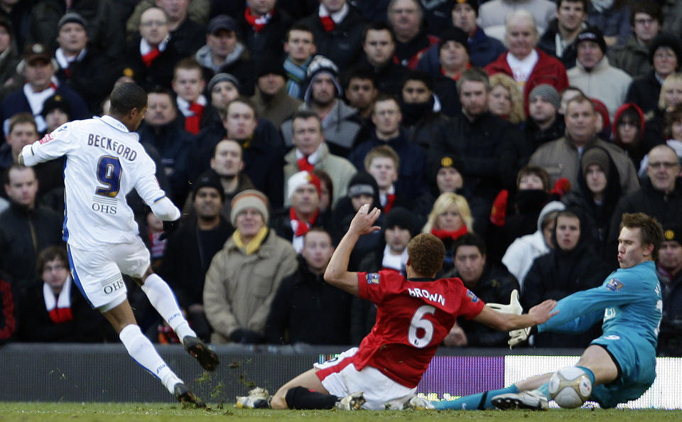 HISTORISK: Det har g�tt inflasjon i bruken av begrepet cupbombe, men Leeds' sensasjonsseier mot Manchester United, kan neppe omtales som noe annet.Foto: SCANPIX/REUTERS/Darren Staples