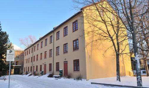 VAR NABOER: B�de gjerningsmannen og offeret bodde i dette studenthuset p� Kalvskinnet i Trondheim. Foto: SCANPIX