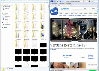 SORTERING AV VINDUER: N�r du jobber med to vinduer samtidig, kan du dele skjermen likt mellom dem.