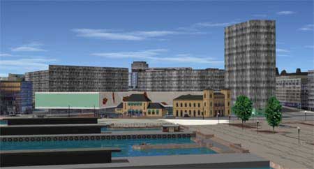 3D: Tredimensjonal modell av bygget sett fra R�dhusbrygga.FOTO: STATSBYGG/O.M.A.