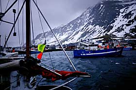 Trosser v�ret:  N�r torsken begynner � sige inn mot Lofoten, trosser fiskerne v�r og vind for � f� sin del av havets gull. Her er en kutter p� vei ut fra Ramberg p� Flakstad�ya. 