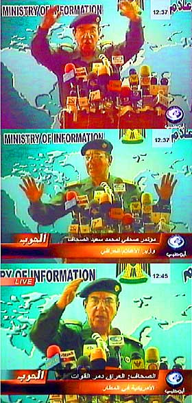 ALI:  Her forteller Iraks informasjonsminister Mohammed Saeed al-Sahaf  hvordan de irakske soldatene nedkjempet de amerikanske soldatene ved flyplassen i Bagdad.