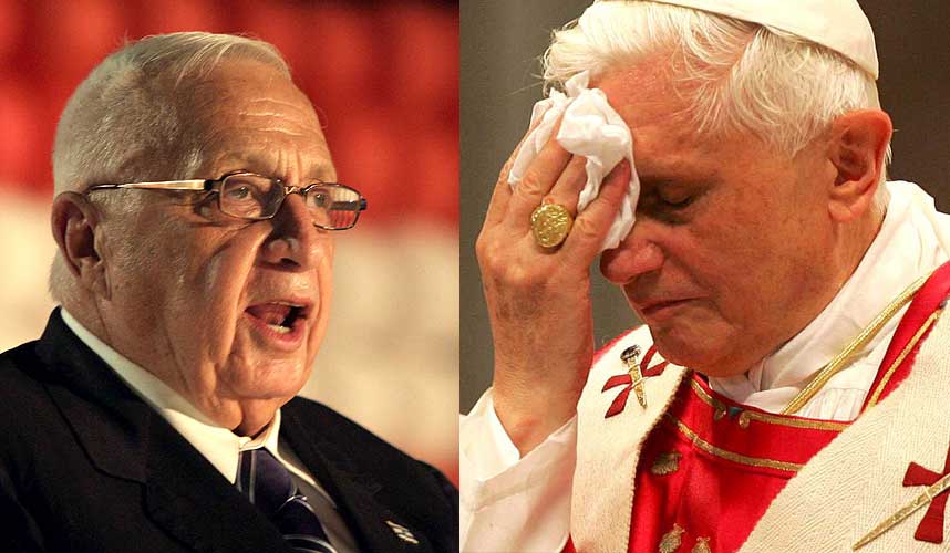 HET KRANGEL: Ariel Sharon og Israelske myndigheter har g�tt til frontalangrep mot pave Benedikt XVI og Vatikanet etter at paven ikke framhevet terror mot israelere da han ford�mte terror i en s�ndagsb�nn. Vatikanet vil p� sin side ha seg frabedt � bli diktert av en annen stat.