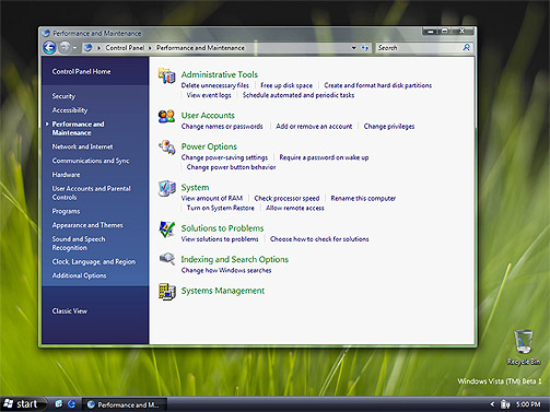 KONTROLLPANELET I WINDOWS VISTA: Det blir mange endringer i kontrollpanelet, for ikke � snakke om n�r det gjelder sikkerheten i Windows og Explorer.