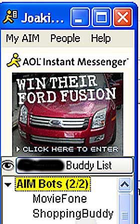 TUNGT MARKEDSF�RT: Flere tunge reklamekampanjer p� nett markedsf�rer Hurra Torpedo-konkurransen, der en en ny Ford-bil er premie. Her er reklamebanneret fra AOL Instant Messenger.